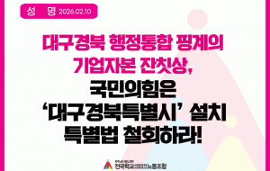[성명]대구경북 행정통합 핑계의 기업자본 잔칫상, 국민의힘은 ‘대구경북특별시’ 설치 특별법 철회하라 사진